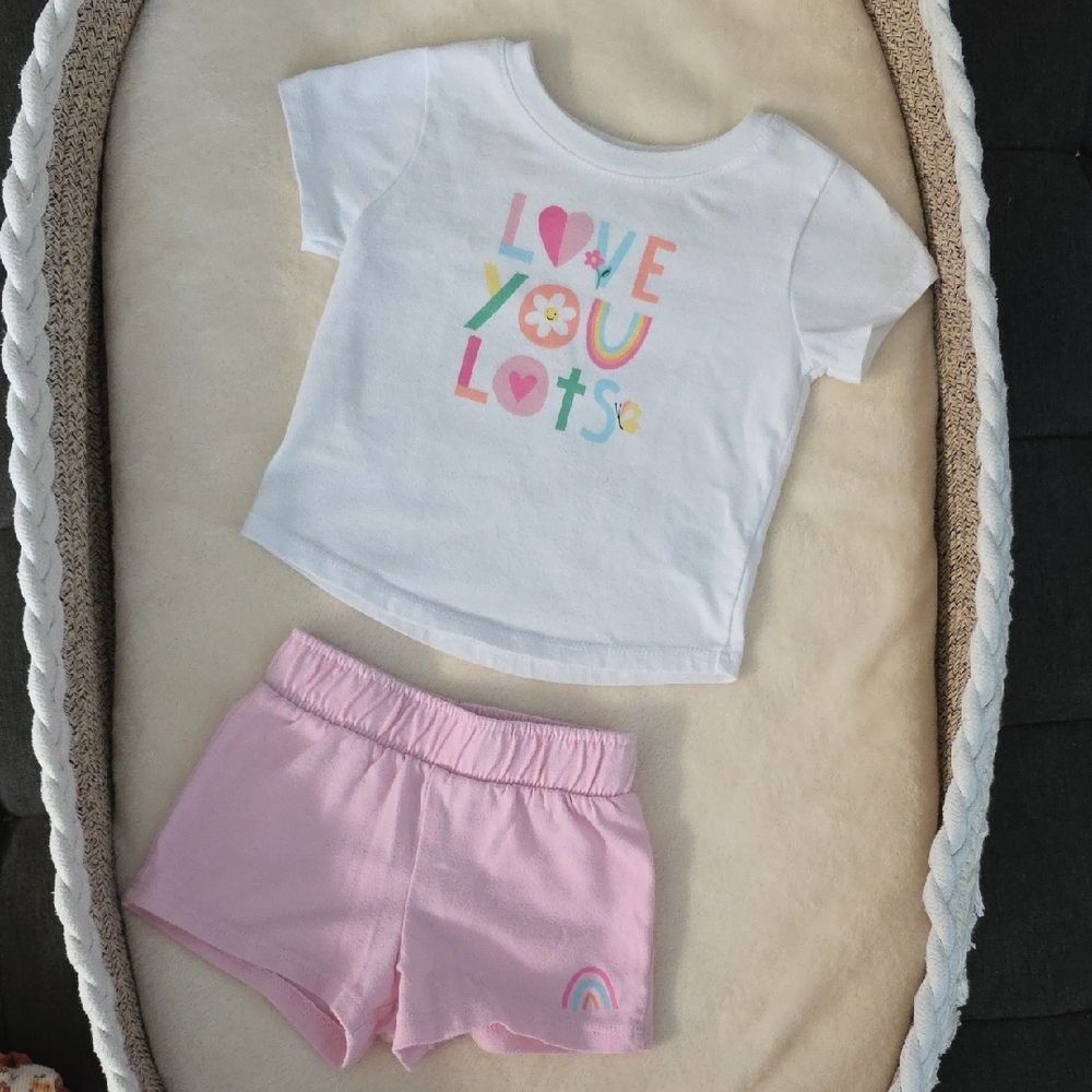 Garanimals White Tee and Pink Shorts Set